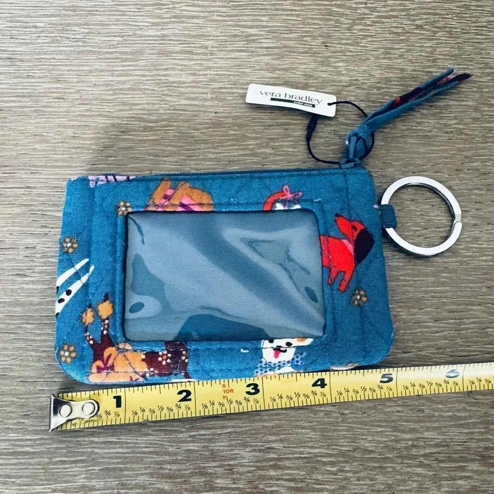 Vera Bradley Bark Park Dog Print Blue Zip ID Case Coin Purse